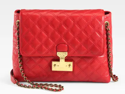 Marc Jacobs Shoulder Bag Baroque Antique Brass Large Quilt Lambskin Leather Red • $319.20