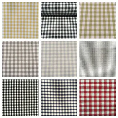 Luxury Gingham Check | 100% Cotton Woven Material Fabric Curtains | 10 Colours • £1.99