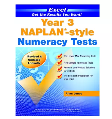 Excel Year 3 Naplan- Style Numeracy Tests By Allyn Jones Paperback Book • $23.40