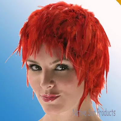 Wig Rooster Hackle Feathers Halloween Costume Punk Retro New RED • $17.95