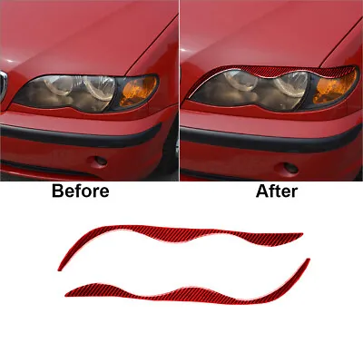 Red Carbon Fiber Headlight Eyebrows Eyelids Cover Trim For BMW 3Series E46 98-05 • $15.73