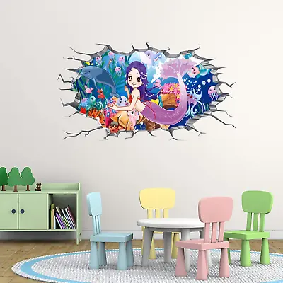 Mermaid Giant Wall Decals For Girls Room Beedroom| 3D Mermaid Wall Stickers For • $18.61