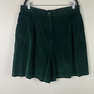 Vintage Talbots Corduroy Shorts Womens 18 Green High Waisted Pleated • $16.95