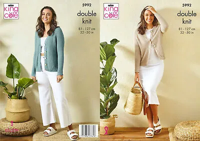 King Cole Ladies DK Knitting Pattern Womens Round Or V Neck Cardigan 5992 • £4.99