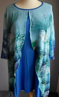 Bnwot Beautiful Long Blue Water Lily Design Tunic By Buter &wilson At Qvc Sz Xxl • £11.99