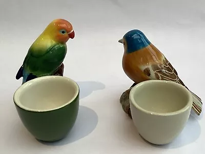 Pair Of Quail Pottery Bird Figurine Egg Cups  Love Bird And Chaffinch  • £15