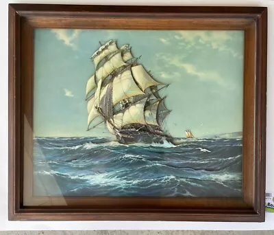 Vintage 3D Clipper Ship At Sea Framed Nautical Art Print Robert Macgregor 1939 • $145