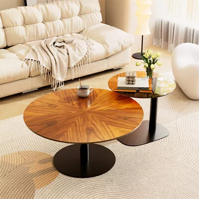 Mid-century Large Wood Coffee Table High Gloss Tawny Tinted Glass Side End Table • $326.91