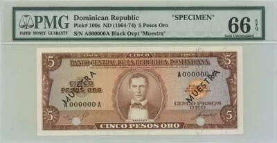 Dominican Republic - 5 Pesos Oro - P-100s -  Specimen  Foreign Paper Money - F • $70