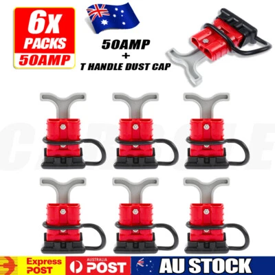 $14.89 • Buy 6PCS 50 AMP Anderson Style Plug Connectors Dust Cap Cover T Handle Solar Caravan