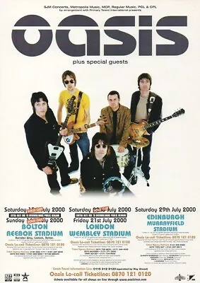 Oasis - UK Tour Dates 2000 - Full Size Magazine Advert • £5.99