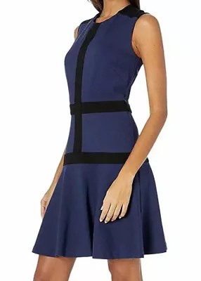 Nicole Miller E1515 Womens Navy Ponte Flare Dress Size Small • $201.50