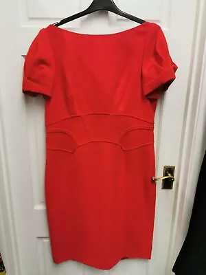 Karen Millen Size 16 Dress Red Cap Sleeves Knee Length Dress DC134 • £19.99