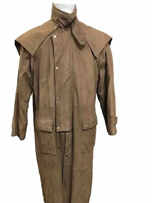 Men's Vintage Leather Duster Rancher Coat W Removable Rain Cape Over-sized XL • $225