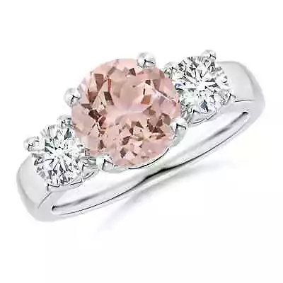 ANGARA Classic Morganite And Diamond Three Stone Engagement Ring • $3052.72