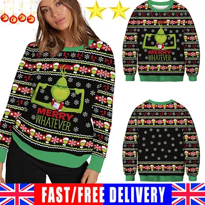 The Grinch Christmas Jumper Men Womens Xmas Couple Ugly Sweater Top Unisex UK • £15.99