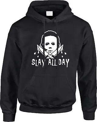 Slay Trick Or Treat Halloween Costume Party Funny Myers Mask Horror Mens Hoodie • $44.95