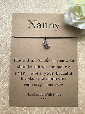 Nanny Wish Bracelet/ Quote Card/ Butterfly Charm /family Present/black Cord/gift • £2.95