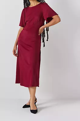 John Lewis Dress Midi Size UK 14 ANYDAY A Line Plain Satin Smock Cut - Berry • £28