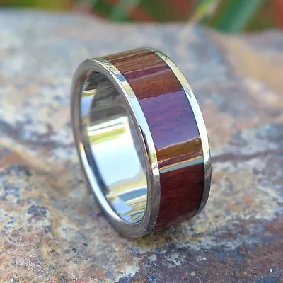 Genuine Hawaiian Jewelry Koa Wood Inlay Titanium Wedding Ring Band 8mm TIR4012 • $54.88