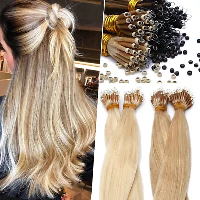 Russian Nano Ring I Tip Micro Beads 100% Remy Real Human Hair Extensions 1G • $89.13