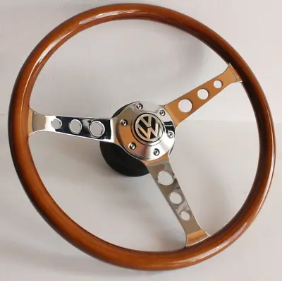 Steering Wheel Wood Chrome Fits For VW Beetle 1200 1300 1302 1303 1600 1970-1979 • $245.52