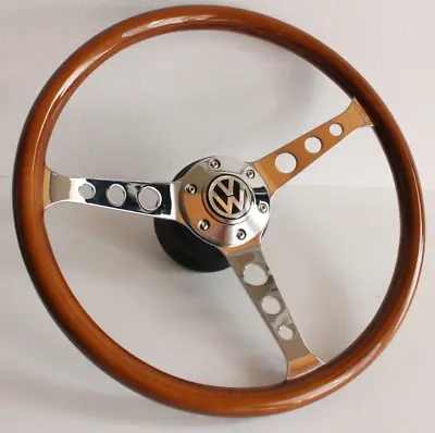 Steering Wheel Wood Chrome Fits For VW T2 Bus Transporter Van Wooden  68-72' • $245.52