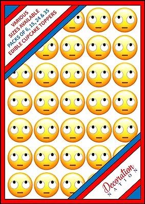35 X Eye Roll Face Emoji Edible Wafer Cupcake Cake Toppers 6 15 24 Circle Fun • £3.79