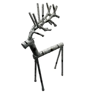 Reindeer White Metal Stick Figure Figurine Christmas Decor 13” X 8.5” Tabletop • $29