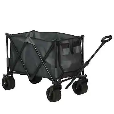 Foldable Trolley Pull-Wagon Wheel Cart Garden Trailer Cargo Storage Carrier Grey • £87.59