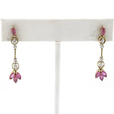 14k Yellow Gold Marquise Pink Sapphire Diamond Dangle Drop Earrings #JB147-1 • $450