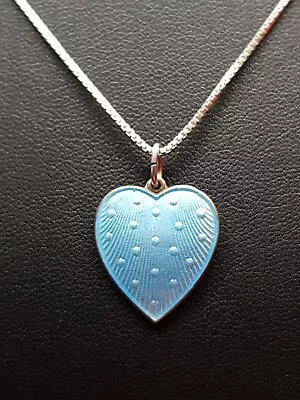 Vintage Norway Blue Enameled Silver Heart Lord’s Prayer Necklace • $250