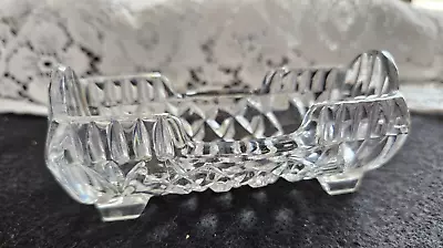 Vintage Cut Glass Toothpick Holder Spoon Knife Utensil Rest Rectangle Footed • $8