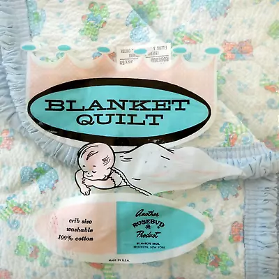 Rosebud VTG Baby Blanket Quilt Seersucker Ruffle Edge Plaid Animals 1960s NOS • $68.98