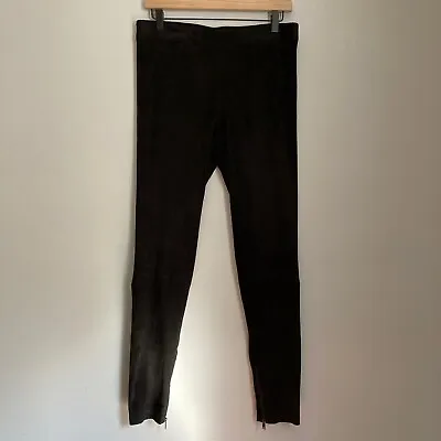 Vince 100% Lamb Leather Ankle Zip Leggings Black Large Pull-On Minimalist Edgy • $99.99