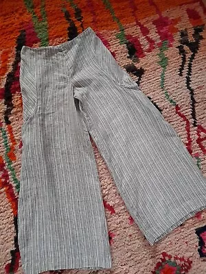 £24 • Buy Crea Concept Quirky Wide Leg Grey Stripe Washed Linen Trousers Size 40 (12)