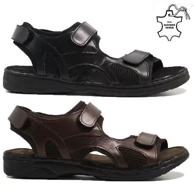 Mens Leather Sandals Walking Hiking Trek Summer Holiday Beach Mules Shoes Size • £18.95