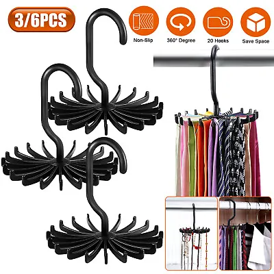 3/6 PCS 360° Rotatable Tie Rack Hanger Organizer Scarf Belt Hook Storage Holder • $8.98