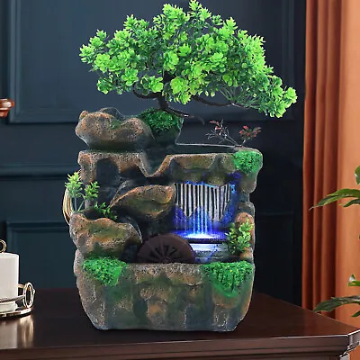 Indoor Water Fountain Table Decor LED Light Tabletop Waterfall Zen Decor Resin • $34