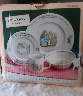 $34 • Buy Vintage  2003 Peter Rabbit Nursery Dish Set By Wedgwood 4 Piece Set NEW IN BOX