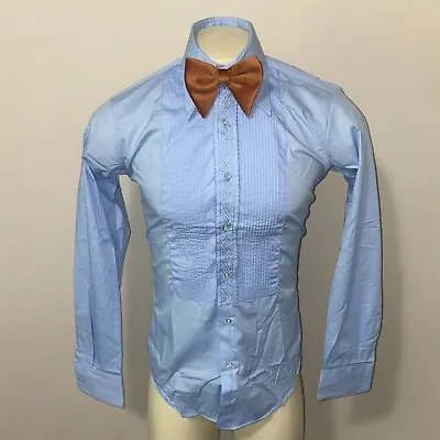 Vtg 60s 70s Tuxedo Shirt After Six Blue Ruffles TUX Prom Retro Small Mens 14 33 • $39.99