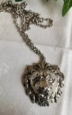 Vintage Signed Accessocraft  Silver Tone Huge Lion Medallion Pendant/necklace • $19