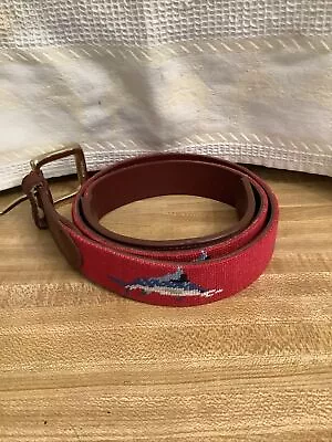 Tucker Blair Red Needlepoint / Leather Fishing Belt Sz 38 • $60