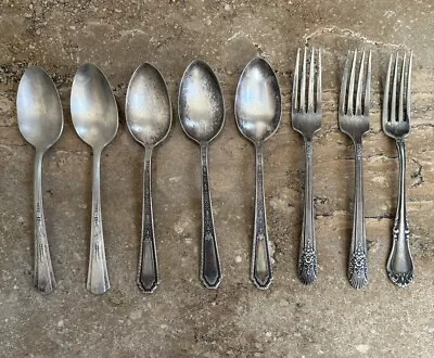 Set Of Various Brands Silver Plate Silverware Flat Wear 8 Pieces Vintage • $15.55