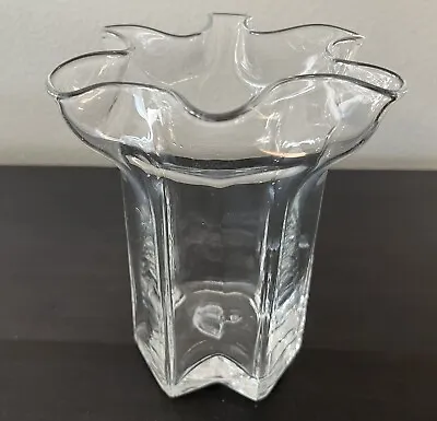 Muurla Finland Clear Ruffle Handkerchief Vase Hand Blown Glass • $39.99