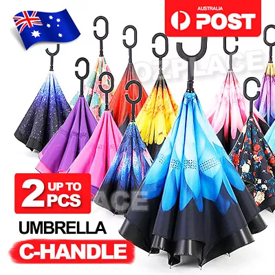 Windproof Upside Down Reverse Umbrella Double Layer Inside-Out Inverted C-Handle • $12.75