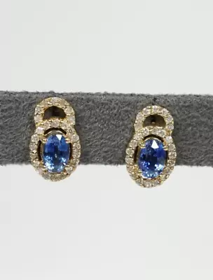 1.40 CTW Sapphire & 0.50CTW Diamond Stud Earrings 14k Yellow Gold 1/2  X 5/16  • $599.99