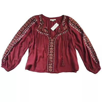 American Eagle Popover Blouse  Embroidery Tunic Womens Size XS • $20.95