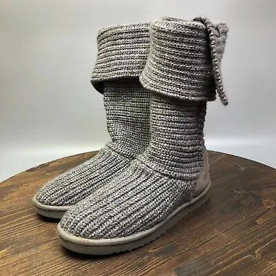 UGG Classic Cardy Womens Size 7 Gray Knit Knee High Button Winter Boot 5819 • $23.99