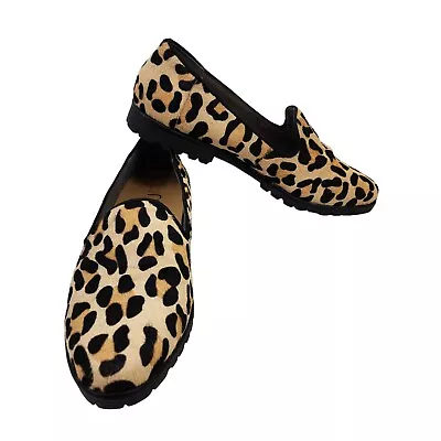 Me Too Cairo Slip On Leopard Print Cow Hair Leather Loafer Women's Size 9.5 • $32.99